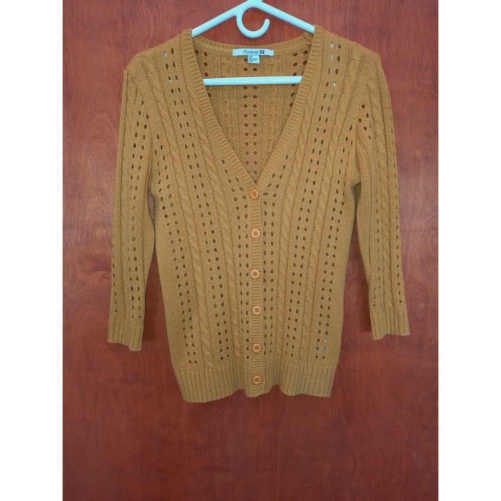 Forever 21 Yellow Knit Cardigan - Size L
